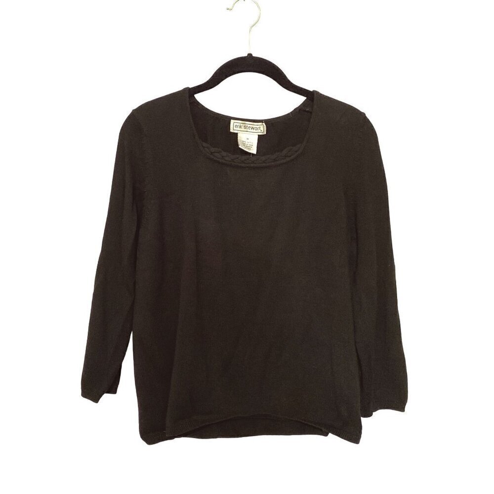 Erik Stewart Black Pull Over Sweater Braided Square Neckline Women’s Medium NWT